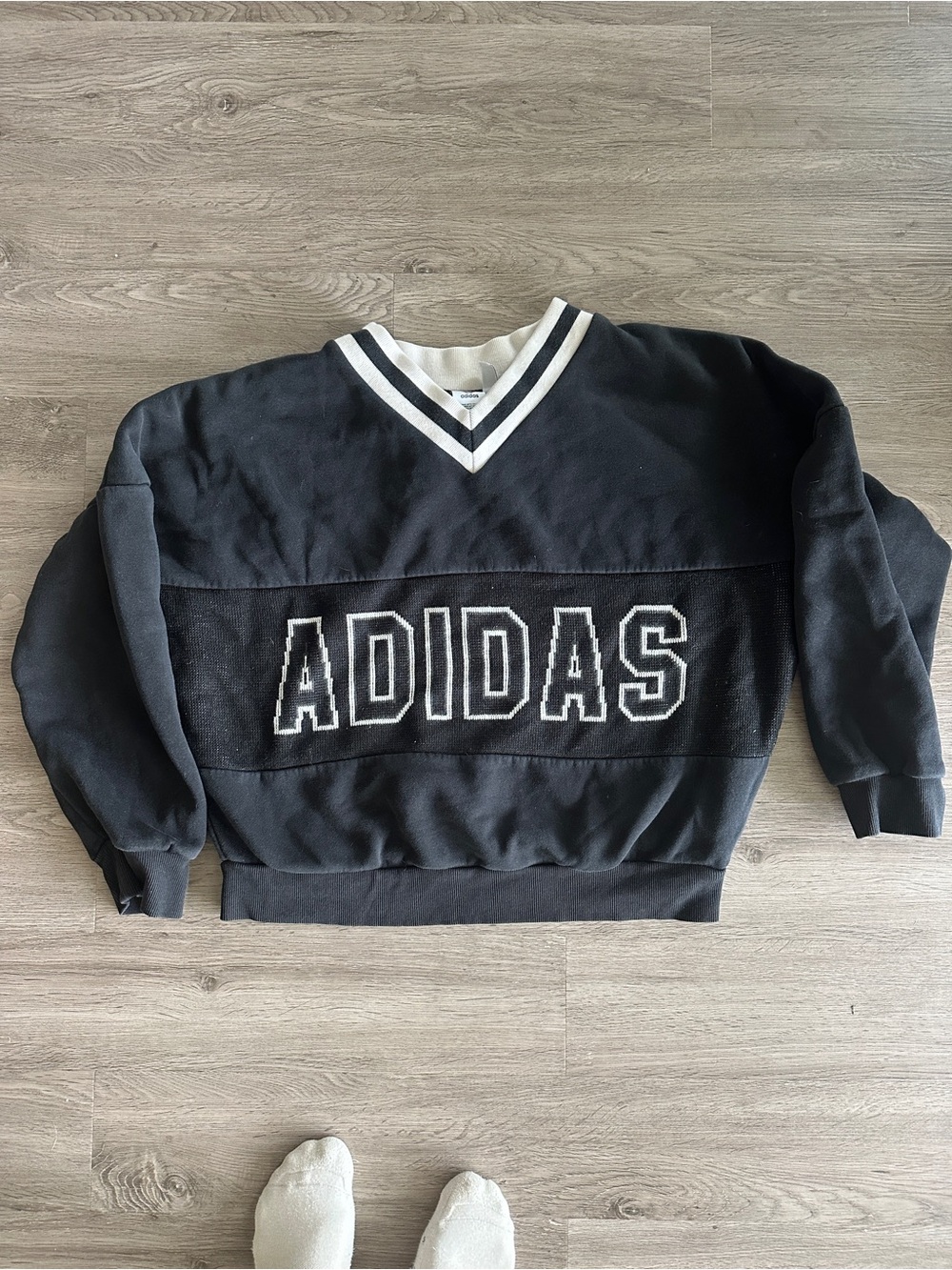 Vintage Adidas Black V-Neck Logo Sweater